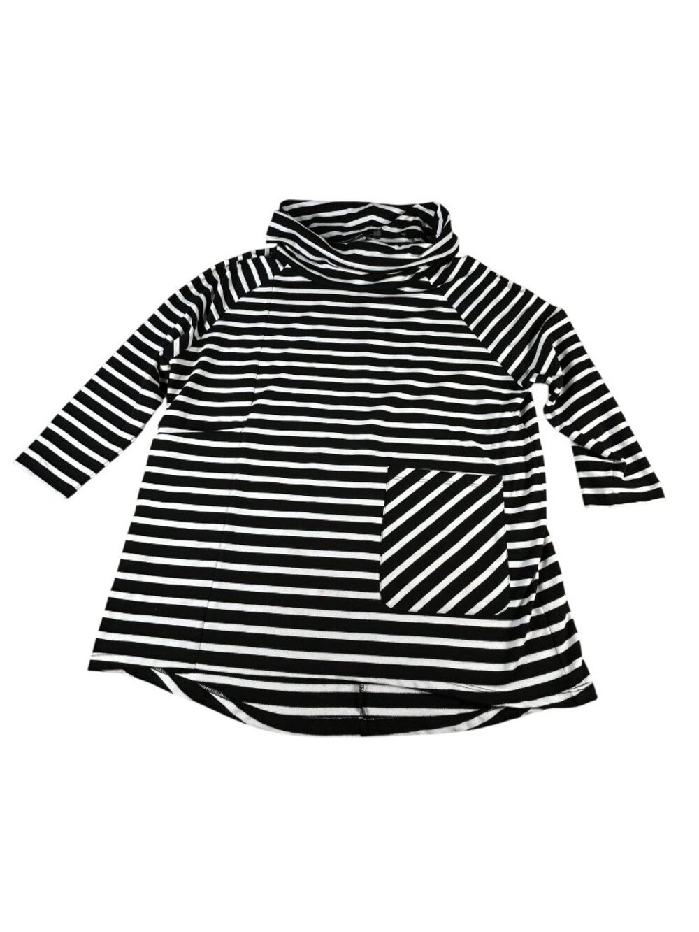 Shannon Passero Black White Striped Cowl Neck Shirt Women's M Tunic Top Pockets